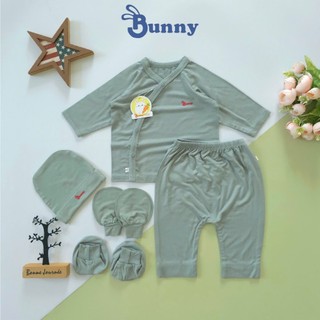 Bộ cài chéo sơ sinh 5 món thun lạnh Modal mềm mát cao cấp Bunny cho bé 3-6kg