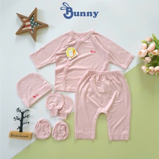 Bộ cài chéo sơ sinh 5 món thun lạnh Modal mềm mát cao cấp Bunny cho bé 3-6kg