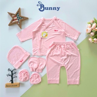 Bộ cài chéo sơ sinh 5 món thun lạnh Modal mềm mát cao cấp Bunny cho bé 3-6kg