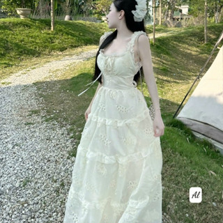 váy nàng thơ dáng dài,váy 2 dây dáng dài phối nơ lưng tôn dáng tiểu thư mặc đi chơi chụp ảnh xinh xỉu C324