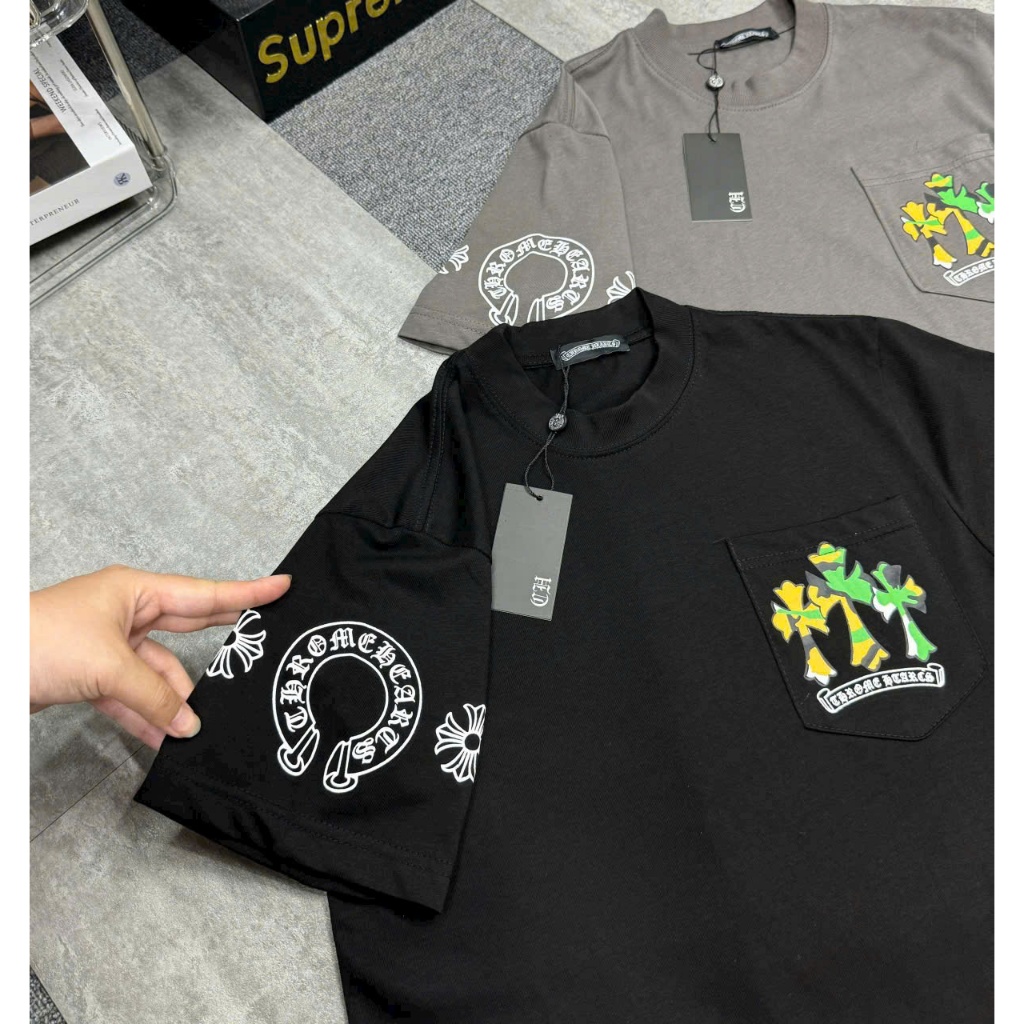 Bộ cộc tay CHROME HEARTS LOGO MÓNG NGỰA vải cotton cao cấp thời trang form rộng unisex | BigBuy360 - bigbuy360.vn