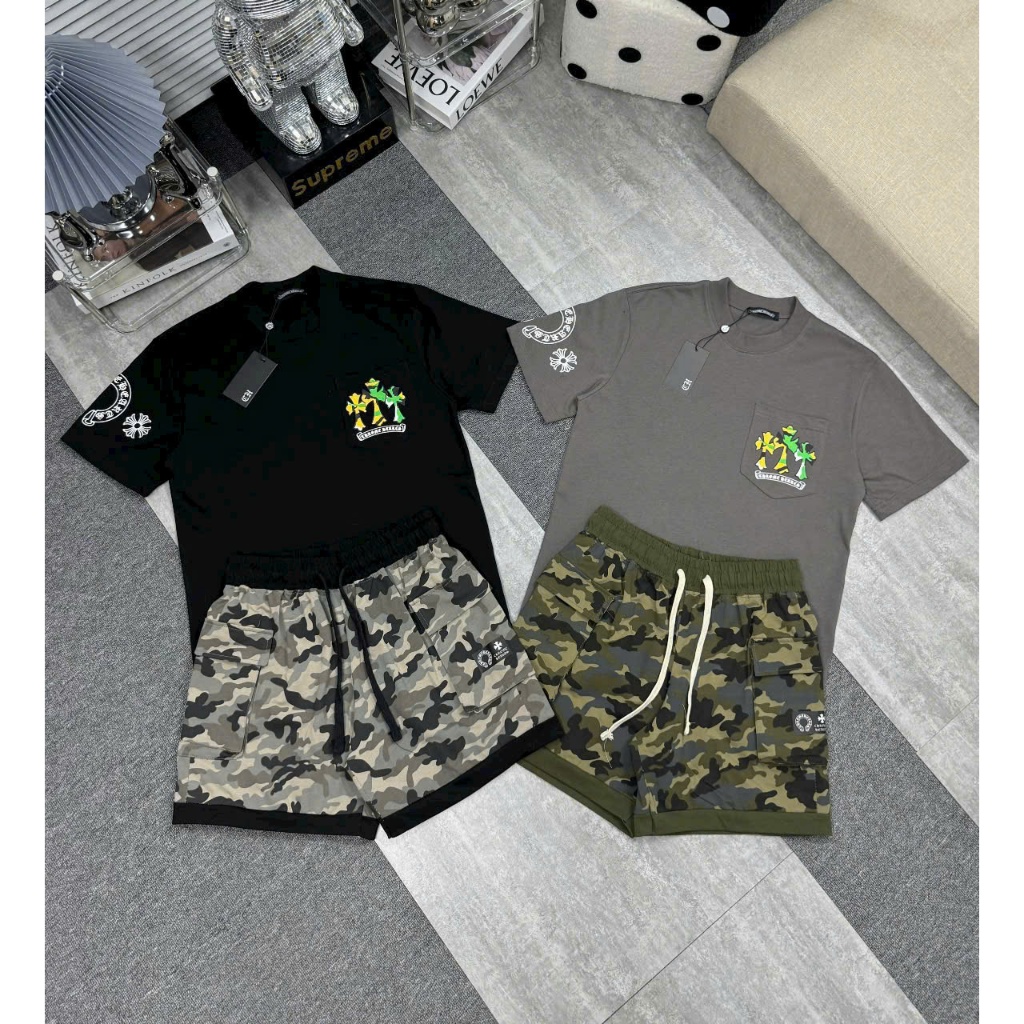 Bộ cộc tay CHROME HEARTS LOGO MÓNG NGỰA vải cotton cao cấp thời trang form rộng unisex | BigBuy360 - bigbuy360.vn
