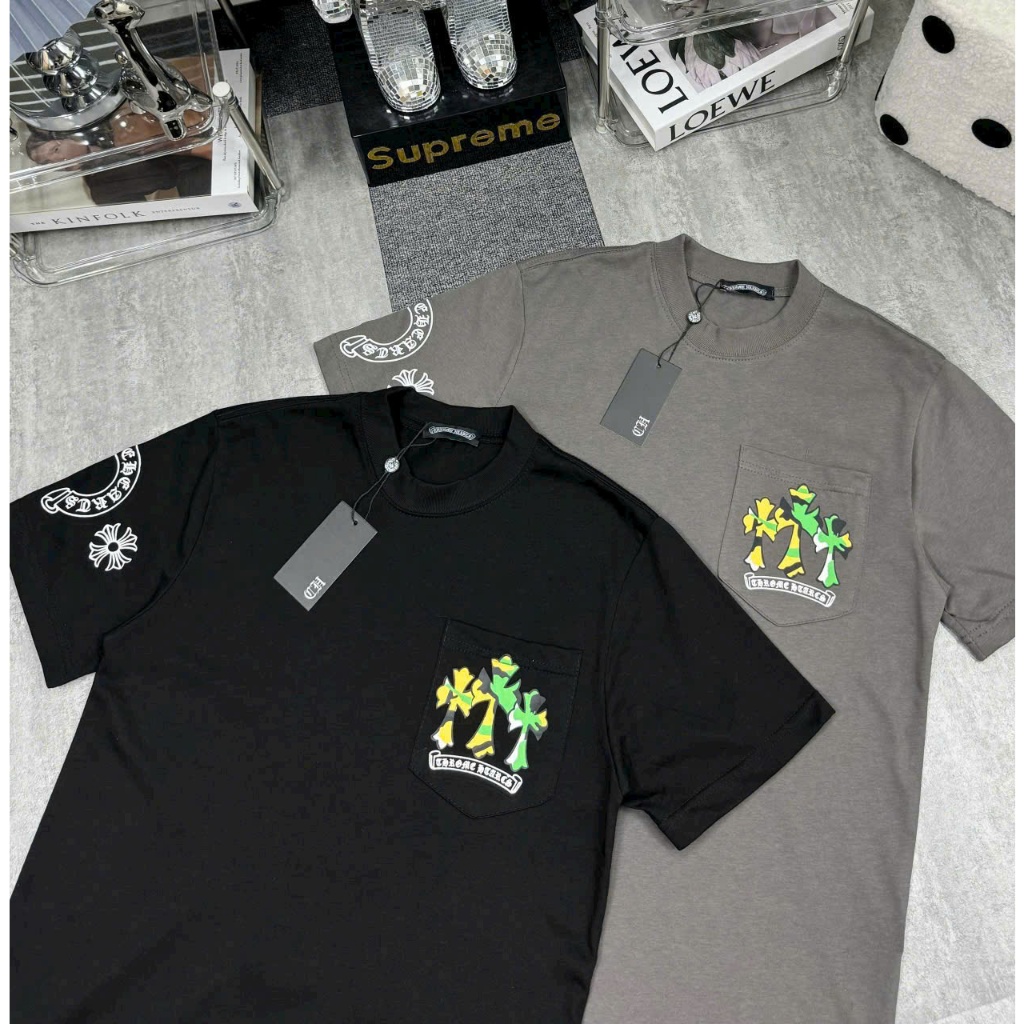 Bộ cộc tay CHROME HEARTS LOGO MÓNG NGỰA vải cotton cao cấp thời trang form rộng unisex | BigBuy360 - bigbuy360.vn