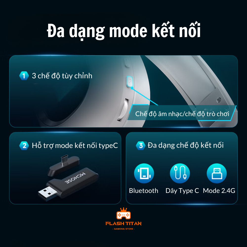 Tai nghe chụp tai Gaming Mchose G9 | G9 pro - Có mic đàm thoại - 3 mode kết nối - Âm thanh vòm 7.1 | BigBuy360 - bigbuy360.vn