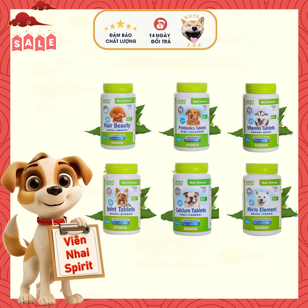 Viên SPIRIT bổ sung Canxi,Dưỡng lông,Vitamin,Khoáng cho chó  [Hộp 160g]
