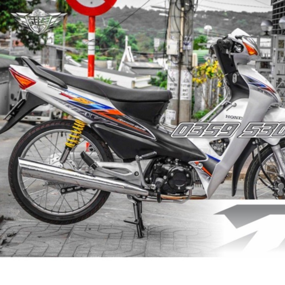 Tem rời Wave alpha 100  Mẫu Z cam xanh dán xe trắng