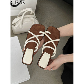 Dép Nữ Quai Da Mềm Xỏ Ngón - Gót Gỗ tròn cao 3-4cm- phối màu trendy thanh lịch