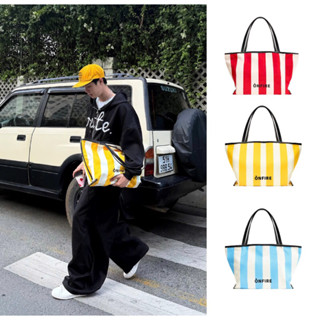 Túi Tote Vải Double Canvas Kẻ Sọc Onfire Đeo Vai Cỡ Lớn  Phù Hợp Mang Hằng Ngày
