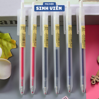  COMBO Bút Bi Mực Gel Thân Mờ Ngòi 0.5mm  Xanh  Đen  Đỏ  - Bút bi bấm phong cách Muji 