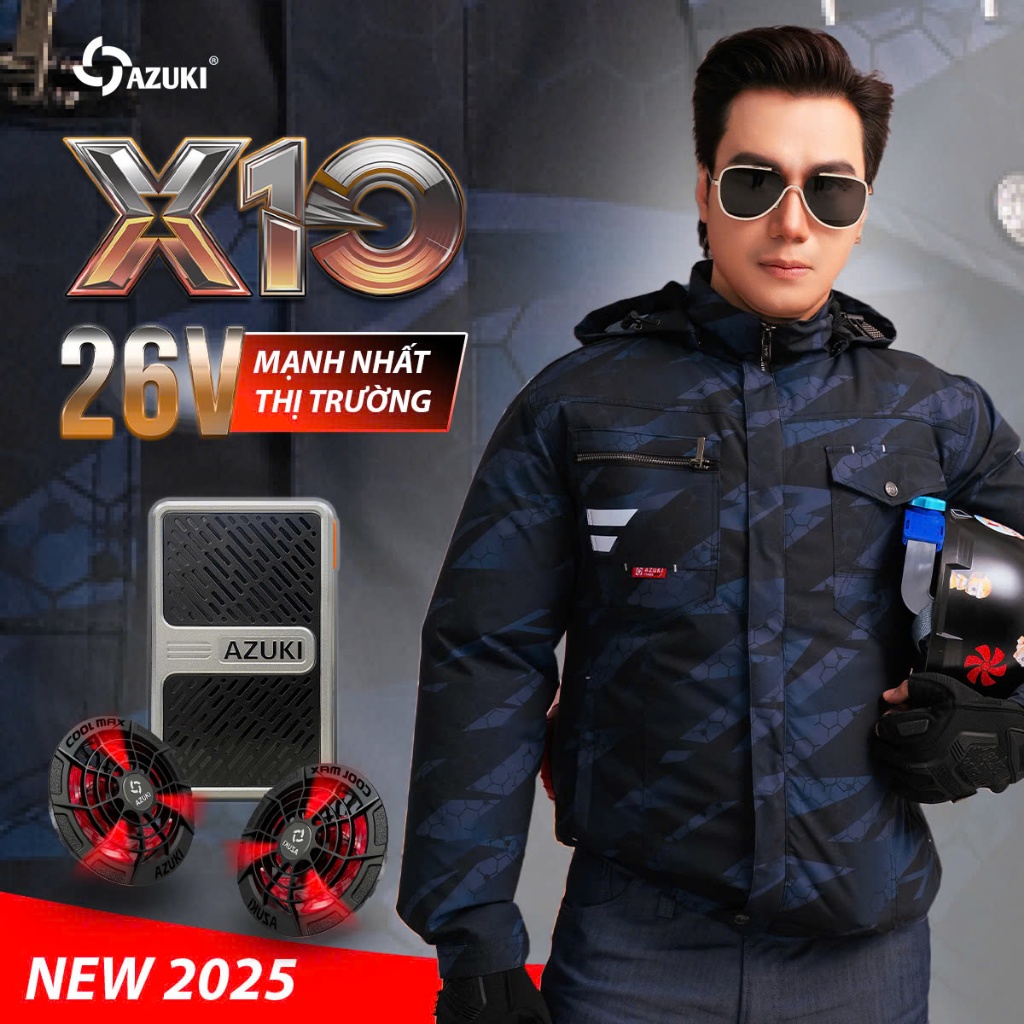 Áo Điều Hòa AZUKI EXTRA X10 New 2025, 24.000mAh, Quạt 26V Chạy 12-20H, Chống Nước, Sạc Nhanh 5H