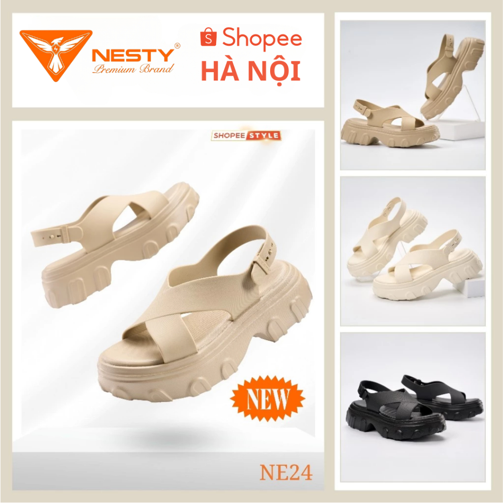 Dép SANDAL đế cao quai chéo cao cấp  thương hiệu NESTY chính hãng mã NE24 (CHỌN TĂNG SIZE)