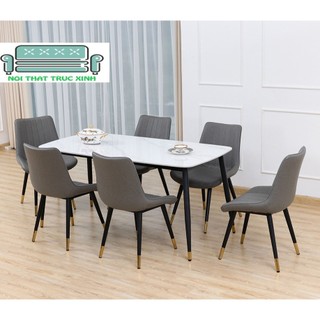 Bộ bàn ăn 6 ghế + bàn đá ceramic  ( Freeship HCM Dĩ An BH )