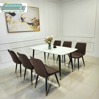 Bộ bàn ăn 6 ghế + bàn đá ceramic  ( Freeship HCM Dĩ An BH )