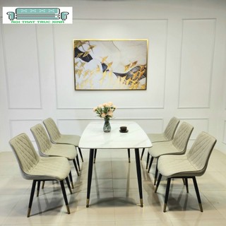 Bộ bàn ăn 6 ghế + bàn đá ceramic  ( Freeship HCM Dĩ An BH )