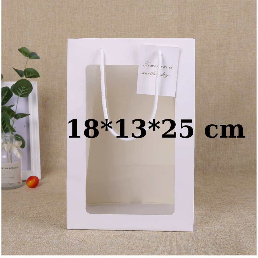 Túi giấy mặt kính trong suốt đựng quà tặng, túi thỏ gấu bông kích thước 18*13*25