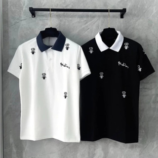 Áo Polo Nam Cổ Bẻ CD Cotton Gai Cá Sấu Thêu Chữ Kí Logo Ong Bay Ngực Phối Cổ Chun Đen Trắng Basic Mẫu Hè Hót 2025