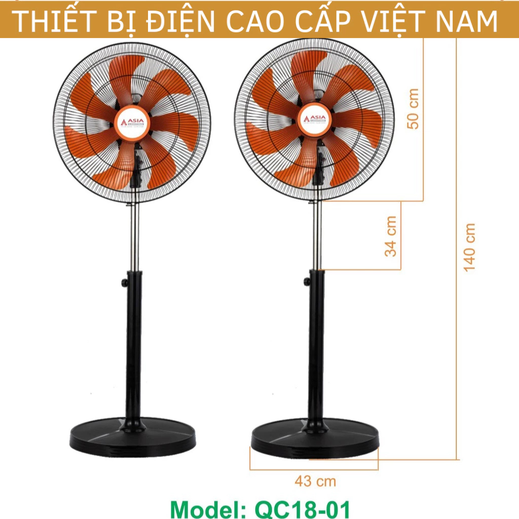 (Asia) Quạt Cây, Quạt đứng cao cấp 7 cánh ASIA, công suất 60W và 90W, 4 cấp độ gió, bảo hành 2 năm c