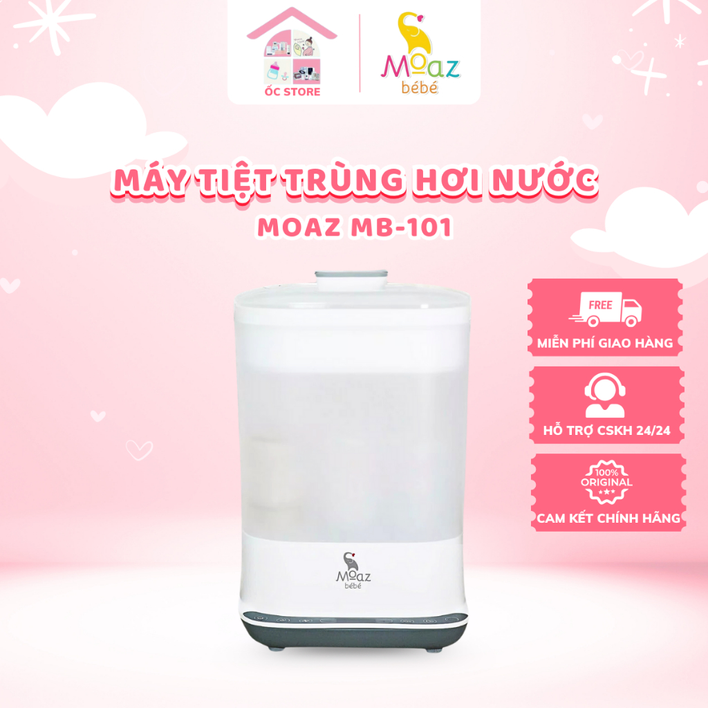 Máy tiệt trùng hơi nước và sấy khô bình sữa Moazbebe MB101 mb101 bảo hành chính hãng 12 tháng