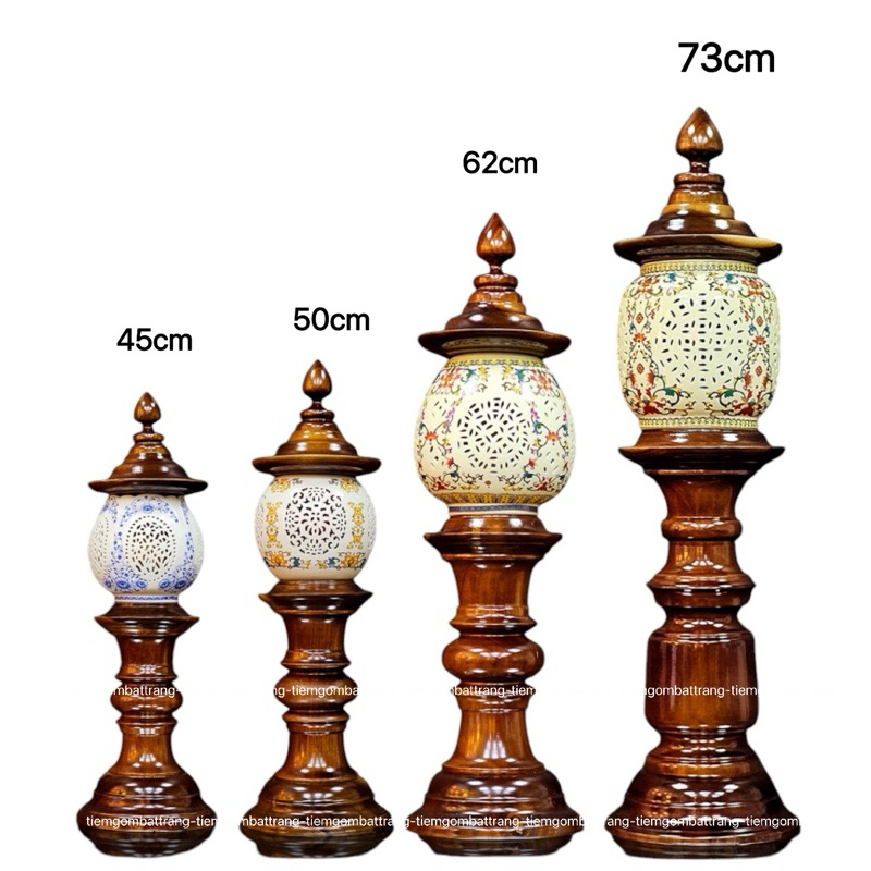 Đèn thờ gỗ bình sứ cao cấp, đèn trang trí ban thờ thần tài, ban thờ gia tiên