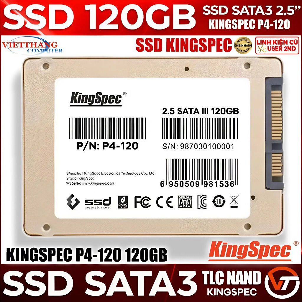 Ổ cứng SSD Kingspec P4-120 120GB 2.5-Inch SATA 3 Good 95% SSD Cũ đã qua sử dụng đẹp ( Cũ - 2nd )