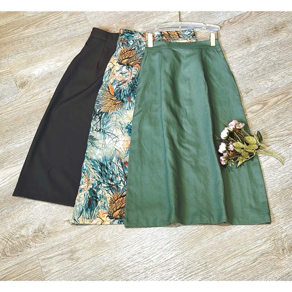 Chân váy midi linen , chân váy lụa