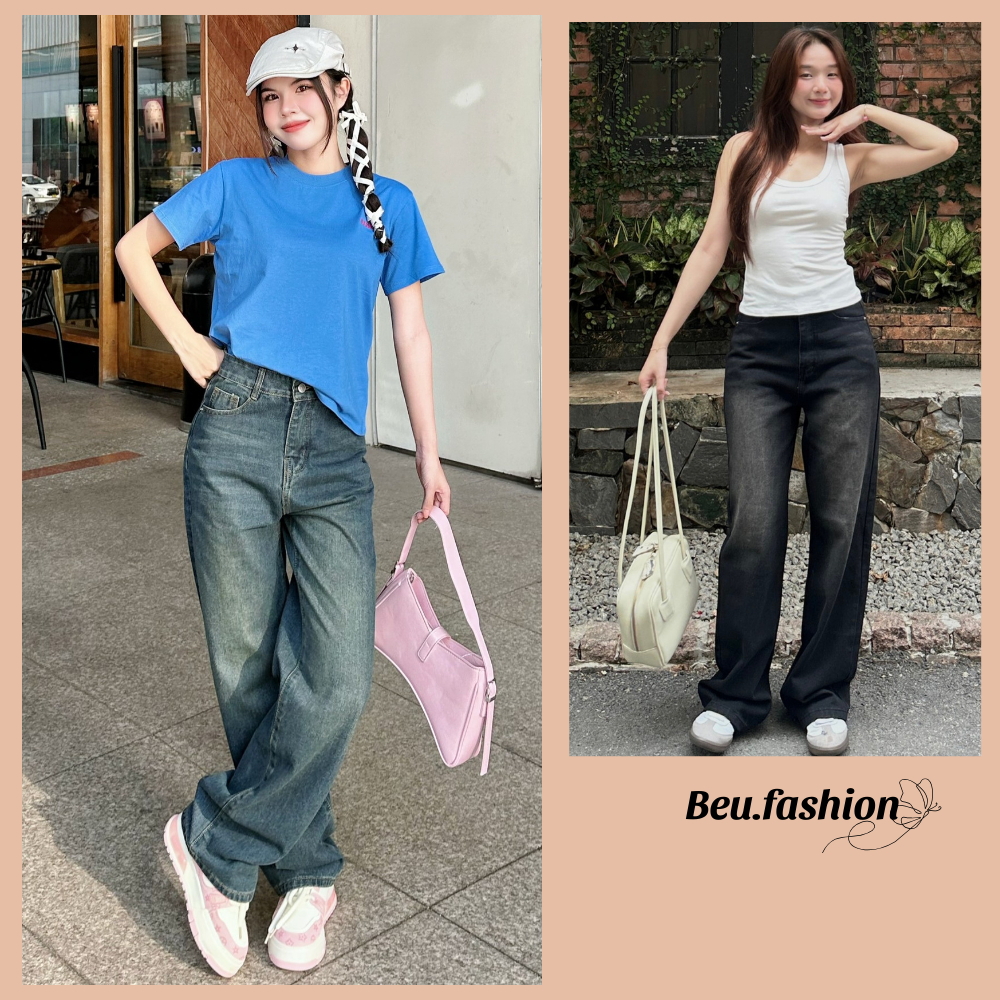 Quần Jeans Dài Ống Suông Rộng Wash RETRO FEAER STORE,Quần Jean Baggy Vintage Cạp Cao Tôn Dáng Nam Nữ Unisex