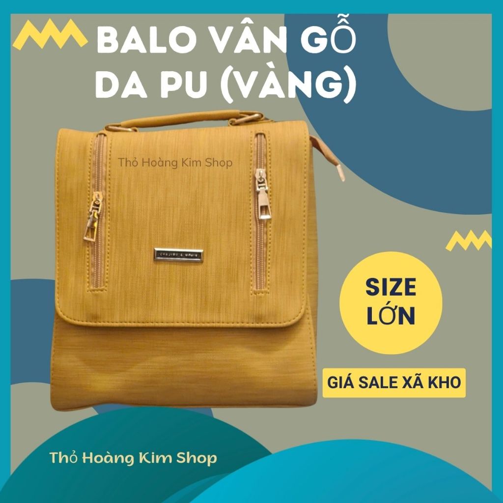 Balo nữ đa năng đeo vai, đeo chéo, Balo da Pu vân gỗ, Balo nữ thời trang màu VÀNG