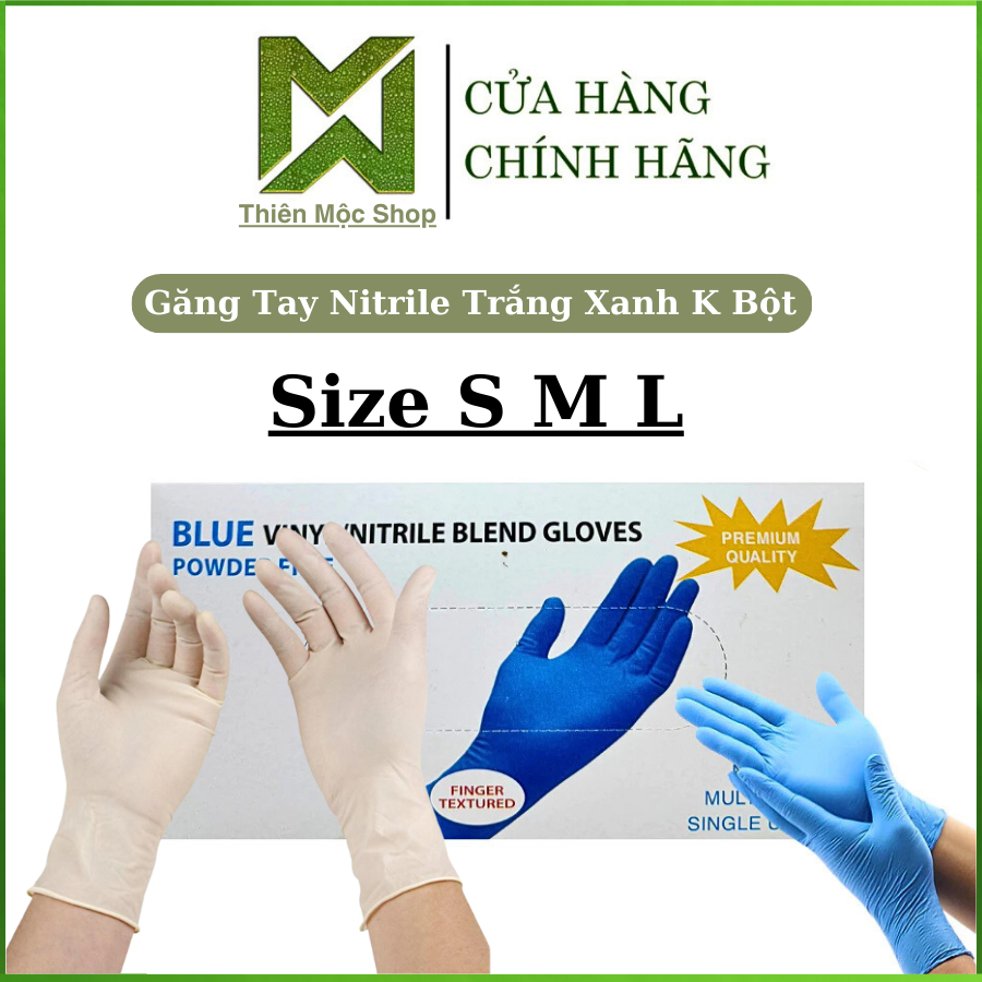 Găng Tay Y Tế Nitrile Xanh Trắng Bao Tay Y Tế Không Bột | Hộp 100 Chiếc Dùng Cho Y Tế Spa Thẩm Mỹ Vi