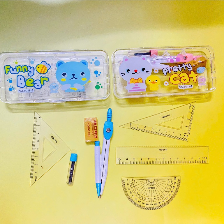 Bộ thước kẻ, compa, eke, đo độ (thước bộ học sinh)