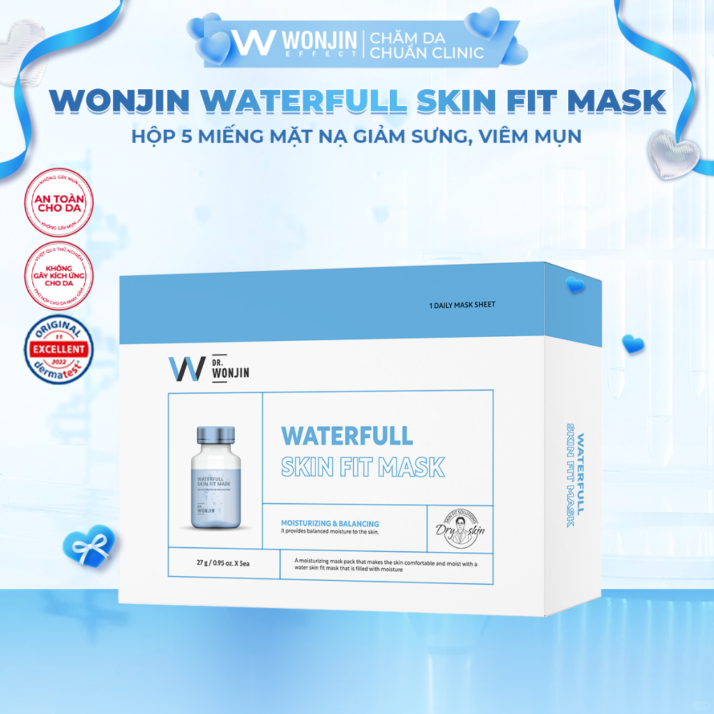 Mặt Nạ Giúp Giảm Sưng Viêm Mụn WonJin Waterfull Skin Fit Mask 27g [1 Hộp 5 Mask] July Cosmetic