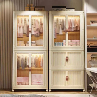 Tủ treo quần áo gấp gọn cho bé có bánh xe 360 độ, Cửa trong suốt, Nhựa PP cao cấp, Chịu lực 100kg