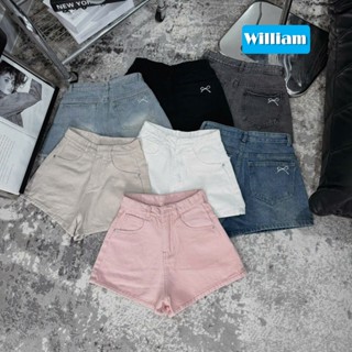 Quần short jean nữ ống rộng lưng cao, họa tiết thêu nơ dễ thương cá tính William - AT530