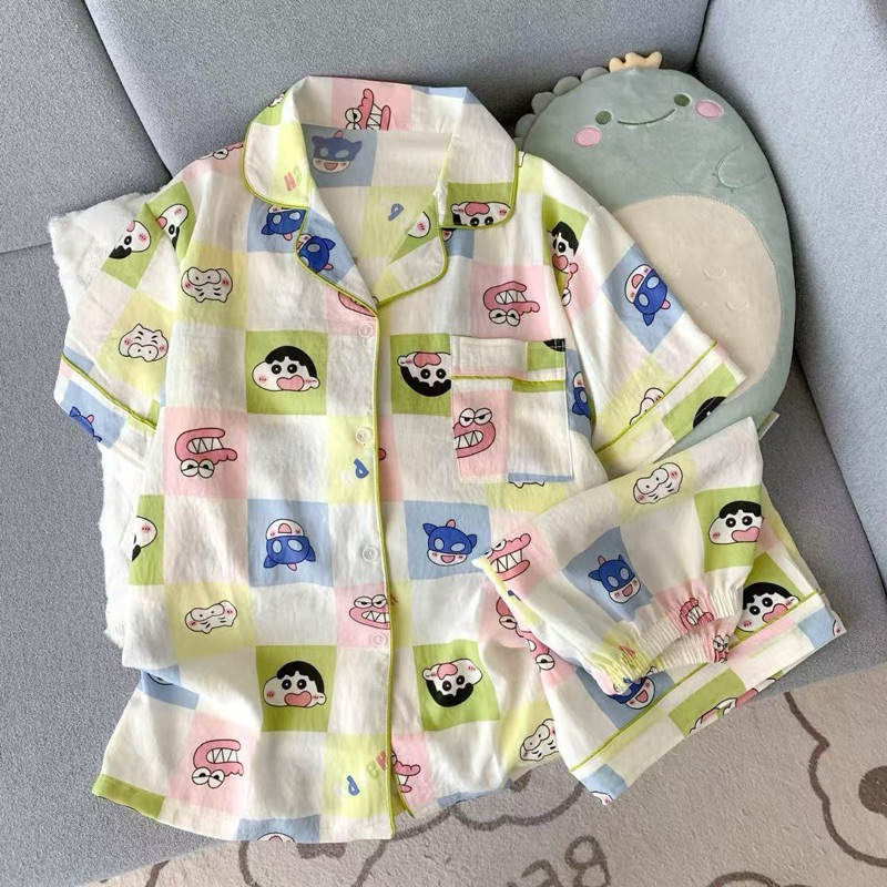 Bộ Đồ Ngủ Pijama nữ Shin-chan Bút Chì chất cotton sữa mềm mịn hàng Quảng Châu- Pijama nữ, women