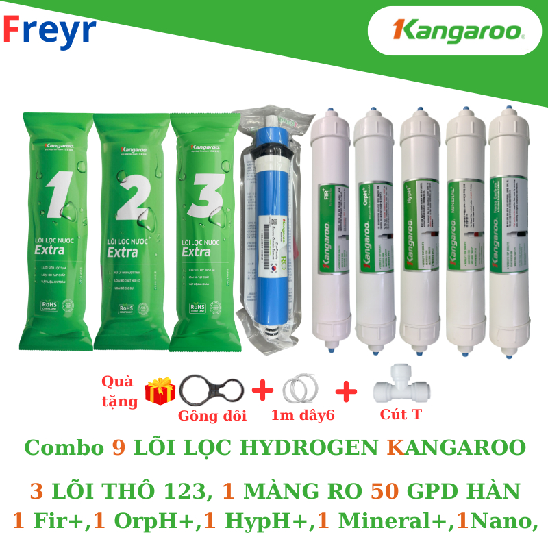 Combo 9 Lõi Lọc Nước KANGAROO Dòng Hydrogen Model KG100HQ,KG100HB, KG100HA Gồm 123 Màng RO Fir OrpH 