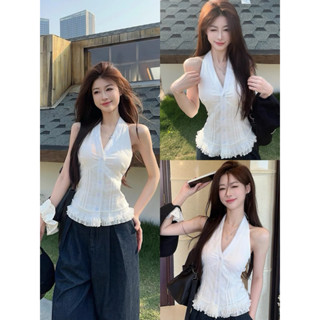 ÁO SƠ MI CỔ YẾM XẾP VIỀN REN NHÚN BÈO ÁO KIỂU NỮ XẺ CỔ V PHỐI BÈO ULZZANG TIỂU THƯ ĐI CHƠI BIỂN