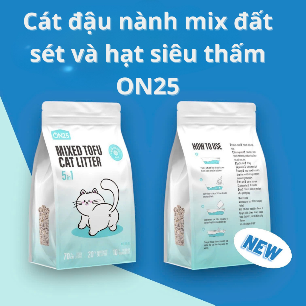 [Freeship] Cát vệ sinh đậu nành mix hạt siêu thấm Cat's On ON25 PURCATS 5in1 CATURE siêu vón siêu kh