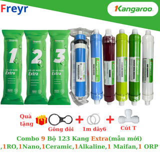  Combo 9 Lõi Lọc Kangaroo gồm 123 RO50GPD Nano Ceramic Alkaline Maifan ORP Dùng Cho Máy Lọc Nước RO 
