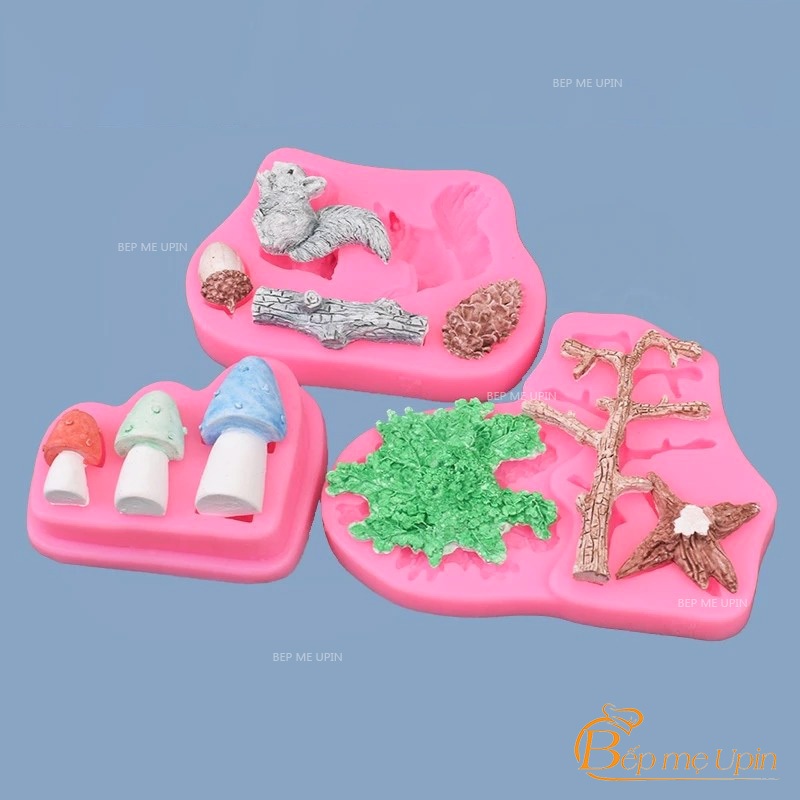Khuôn silicon con sóc cây đám cỏ