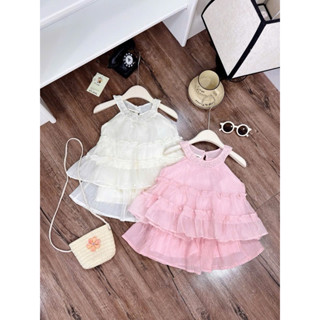 Tặng Túi Cõi Ong Kis Sét 2 chi tiết áo cổ yếm đính ngọc may bèo kèm chân váy bèo cho bé gái 10-32kg