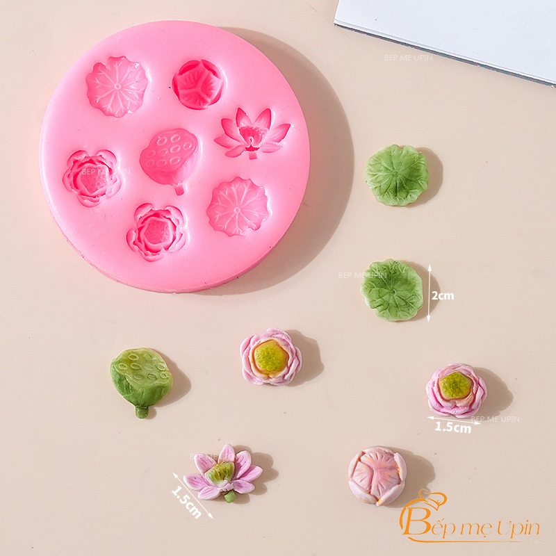 Khuôn silicon hoa sen vỉ 7 hoa sen đài sen lá sen nhí
