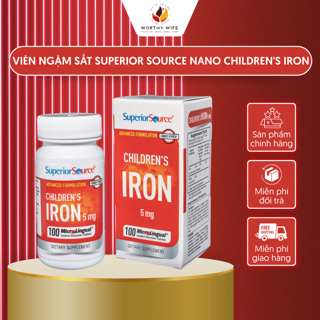 Viên Ngậm Bổ Sung Sắt Superior Source Nano Children's Iron Ngừa Thiếu Máu Tăng Miễn Dịch 100 Viên