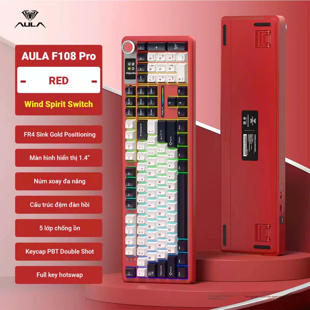Bàn phím cơ không dây AULA F108 PRO - Thiết kế mạch xuôi - Hỗ trợ hotswap - LED RGB nhiều chế độ | BigBuy360 - bigbuy360.vn