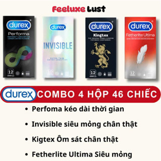 Combo 4 Hộp Bao Cao Su Durex (46 Chiếc) | Siêu Mỏng – Kéo Dài – Ôm Sát | Giao Hàng Kín Đáo