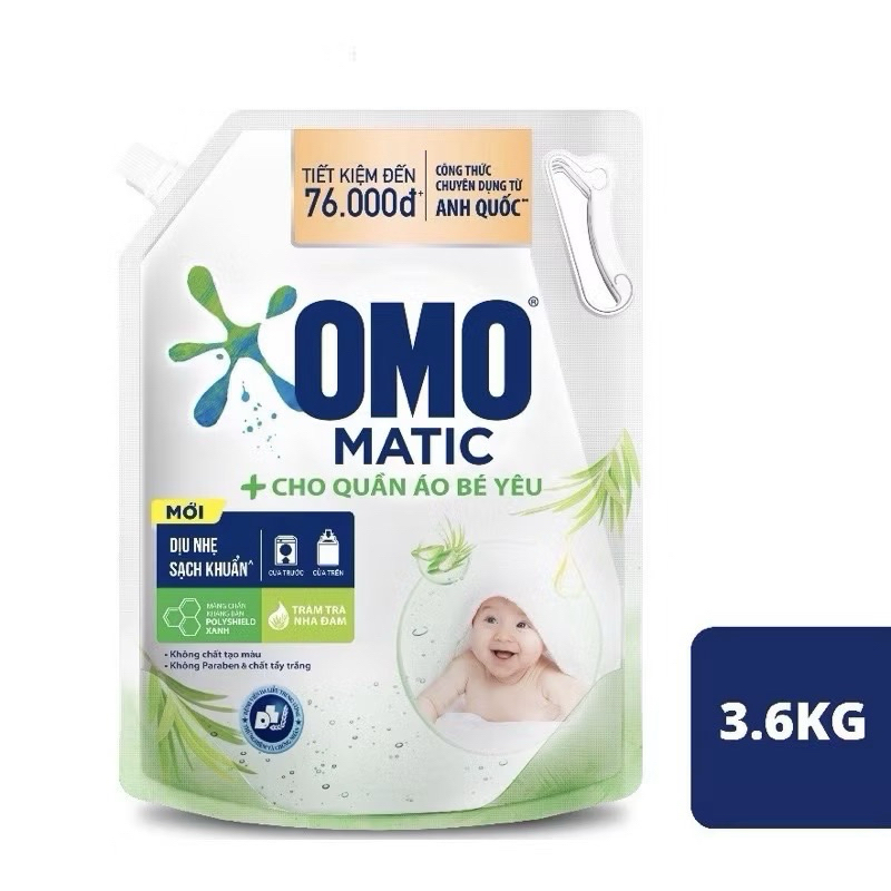 Nước giặt omo màu trắng dành cho bé yêu 3,6kg (Bao bì mới thay đổi tuỳ lô nhập hàng)