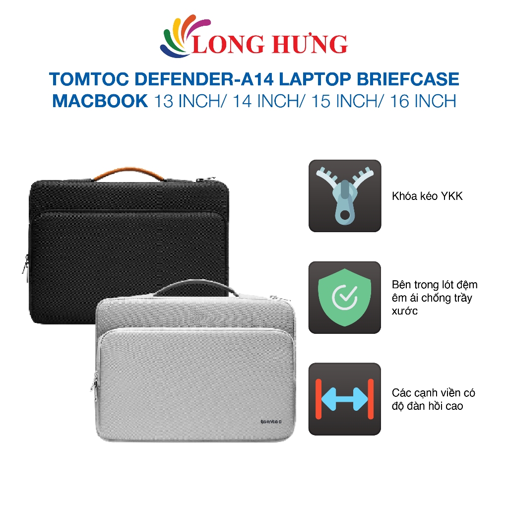 Túi chống sốc Tomtoc Defender-A14 Laptop Briefcase MacBook 13 inch/14 inch/15 inch/16 inch - Hàng ch