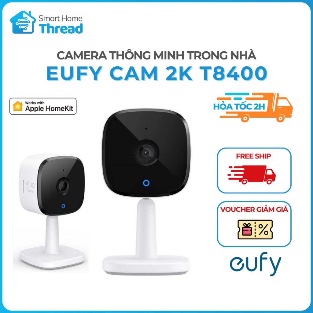Camera Eufy T8400 Security Indoor Cam 2K - Cảnh Báo Chuyển Động, Đèn Hồng Ngoại, Apple HomeKit - BẢN