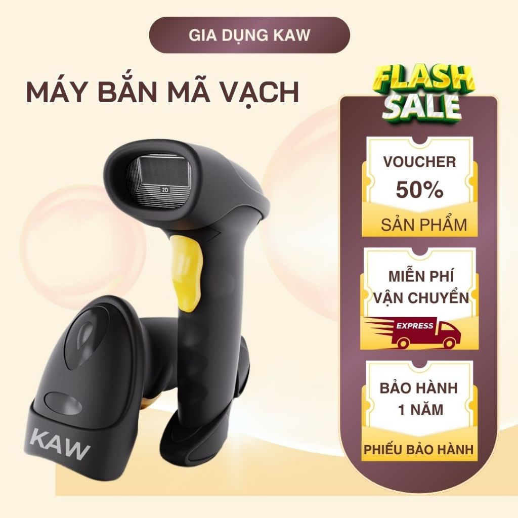Máy bắn mã vạch Kaw 2D Hàng Chính Hãng, Không Dây, Bluetooth 5.0, Quét Mã Vạch Đa Tia Mã 1D, Mã QR