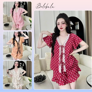 Đồ bộ pijama nữ tiểu thư Bolobala, bộ ngủ lụa mặc nhà SP247 quần đùi áo cánh tiên hàng Lady phối ren mềm điệu đà