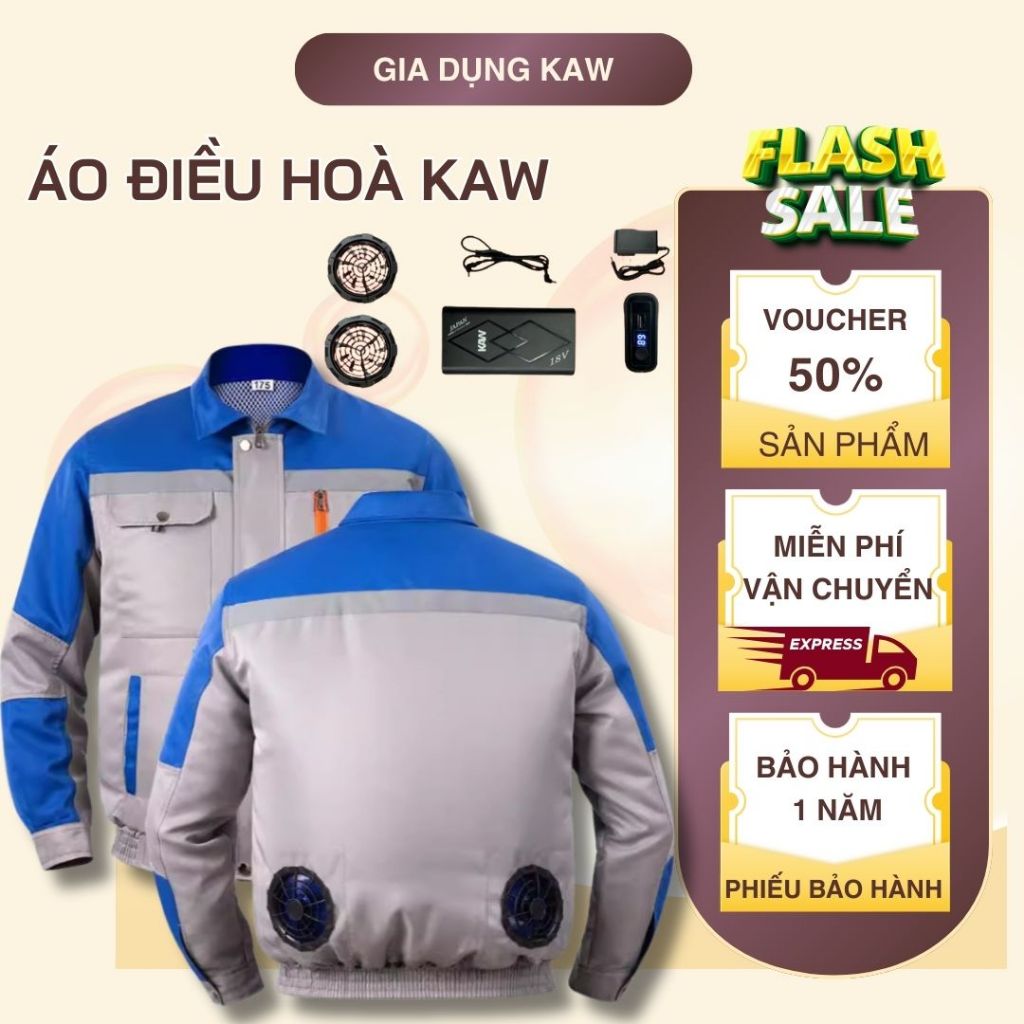 Áo Điều Hòa KAW Chính Hãng Sử Dụng 10-15H Quạt Mát, Chống Nắng Nóng, Chống Tia UV, An Toàn BH 12 tháng