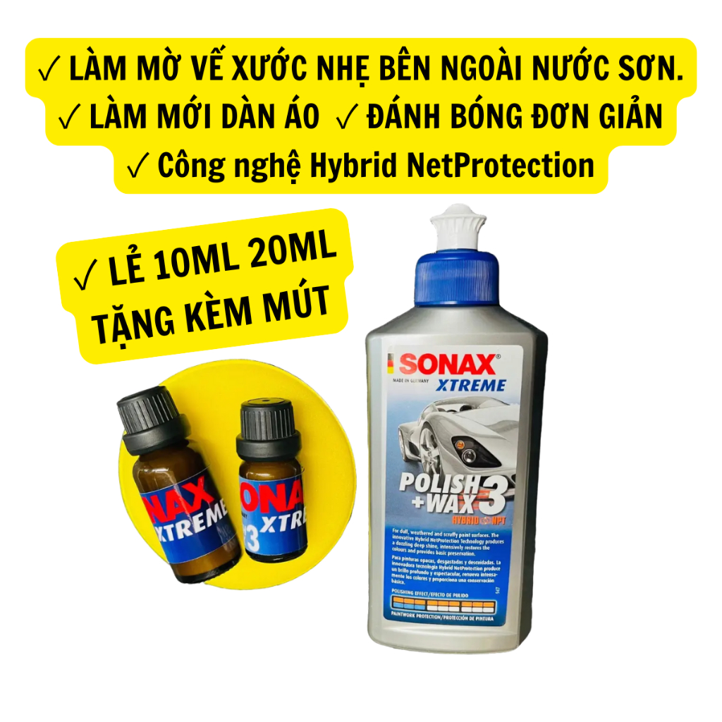 [TẶNG MÚT] Dung Dịch Che Vết Xước, Đánh Bóng Dàn Áo SONAX XTREME POLISH WAX 3, Cho Xe Máy Xe Ô tô